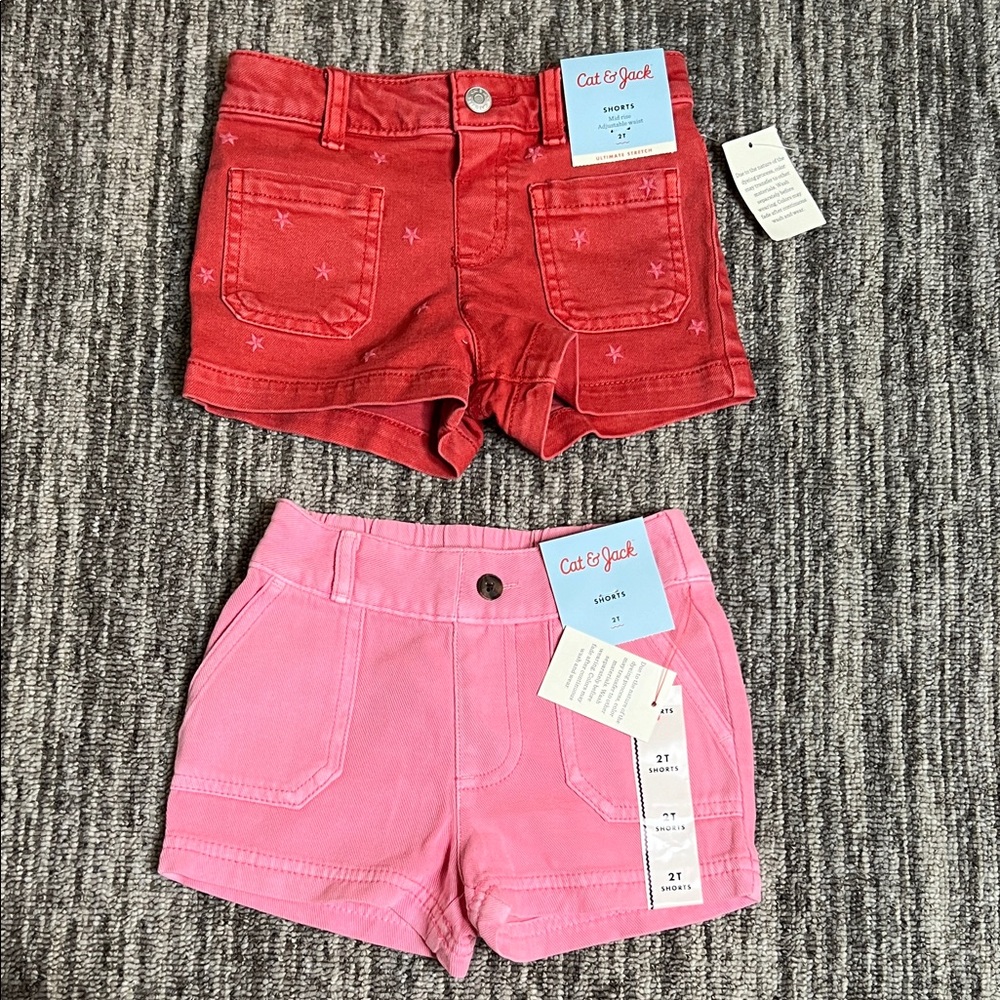 Cat & Jack Kids' Red and Pink Star Shorts Set Size 2T